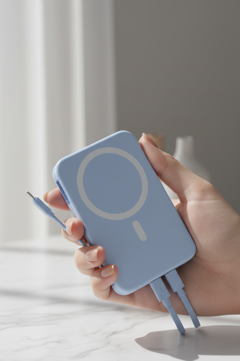 Hand hält mini Powerbank