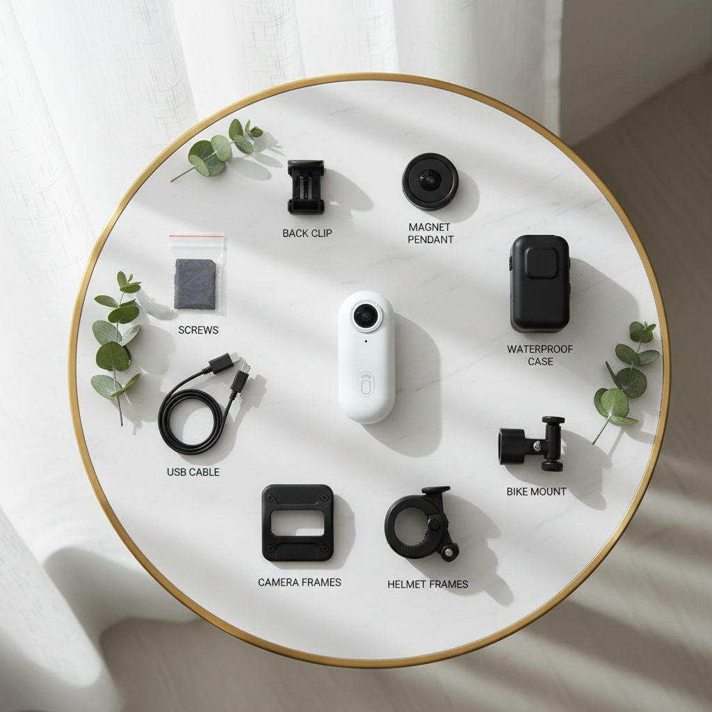 Weiße Life Styl Kamera mit Zubehör