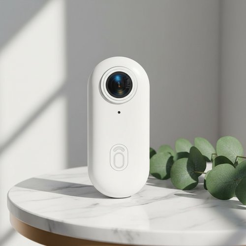 Weiße WiFi Kamera auf Marmortisch